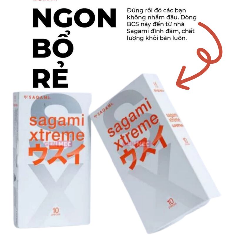 Bao cao su Sagami xtreme super thin siêu mỏng size 52mm hộp 10 bcs
