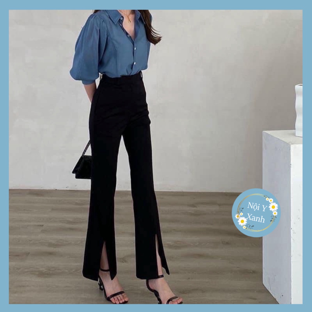 Quần tây ống rộng loe xẻ tà vitex phong cách hàn quốc nội y xanh babydoll hot trend