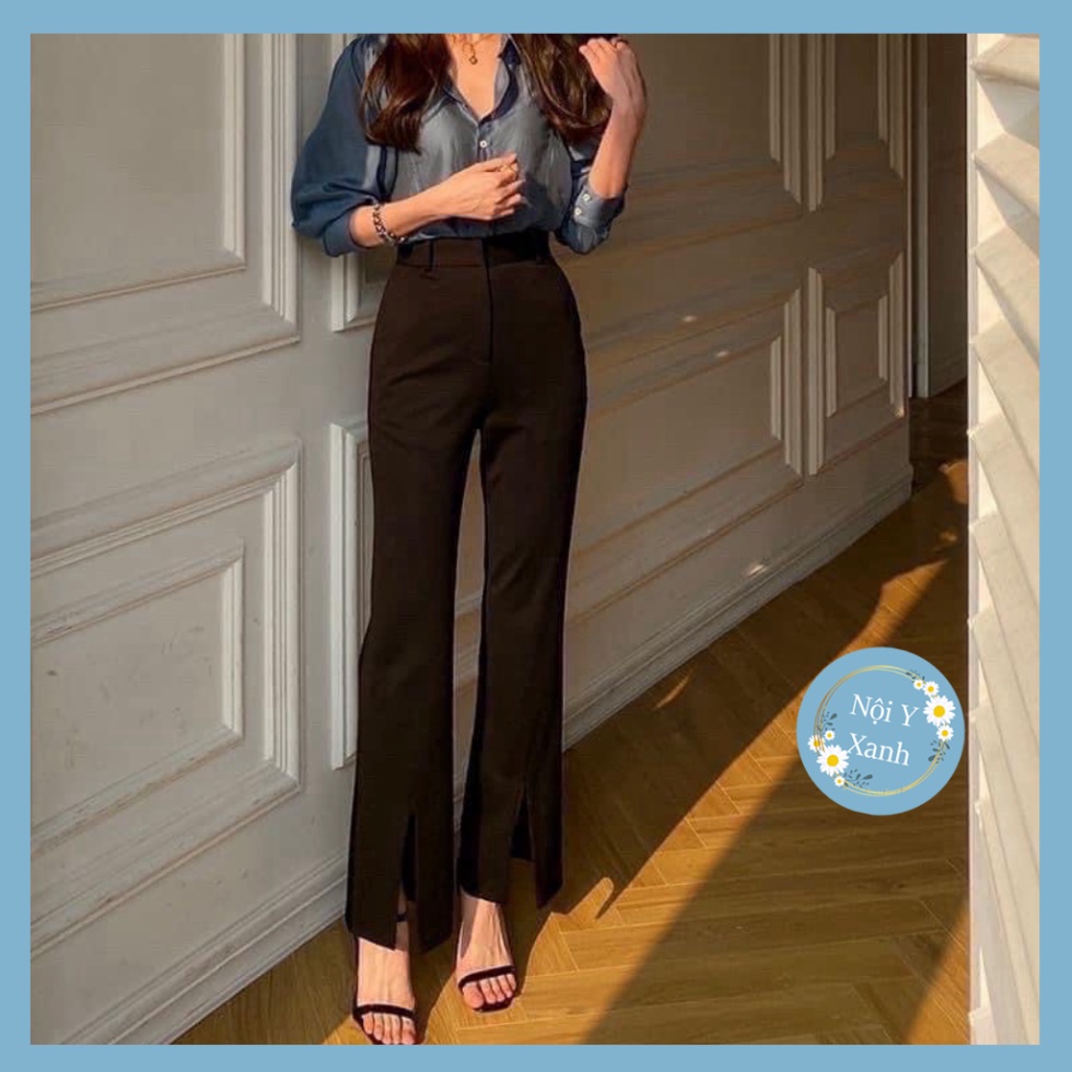 Quần tây ống rộng loe xẻ tà vitex phong cách hàn quốc nội y xanh babydoll hot trend