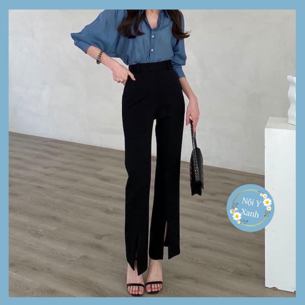 Quần tây ống rộng loe xẻ tà vitex phong cách hàn quốc nội y xanh babydoll hot trend