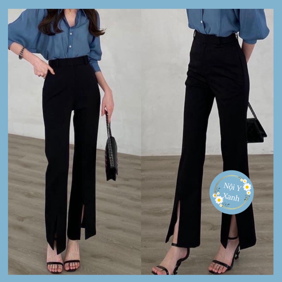 Quần tây ống rộng loe xẻ tà vitex phong cách hàn quốc nội y xanh babydoll hot trend