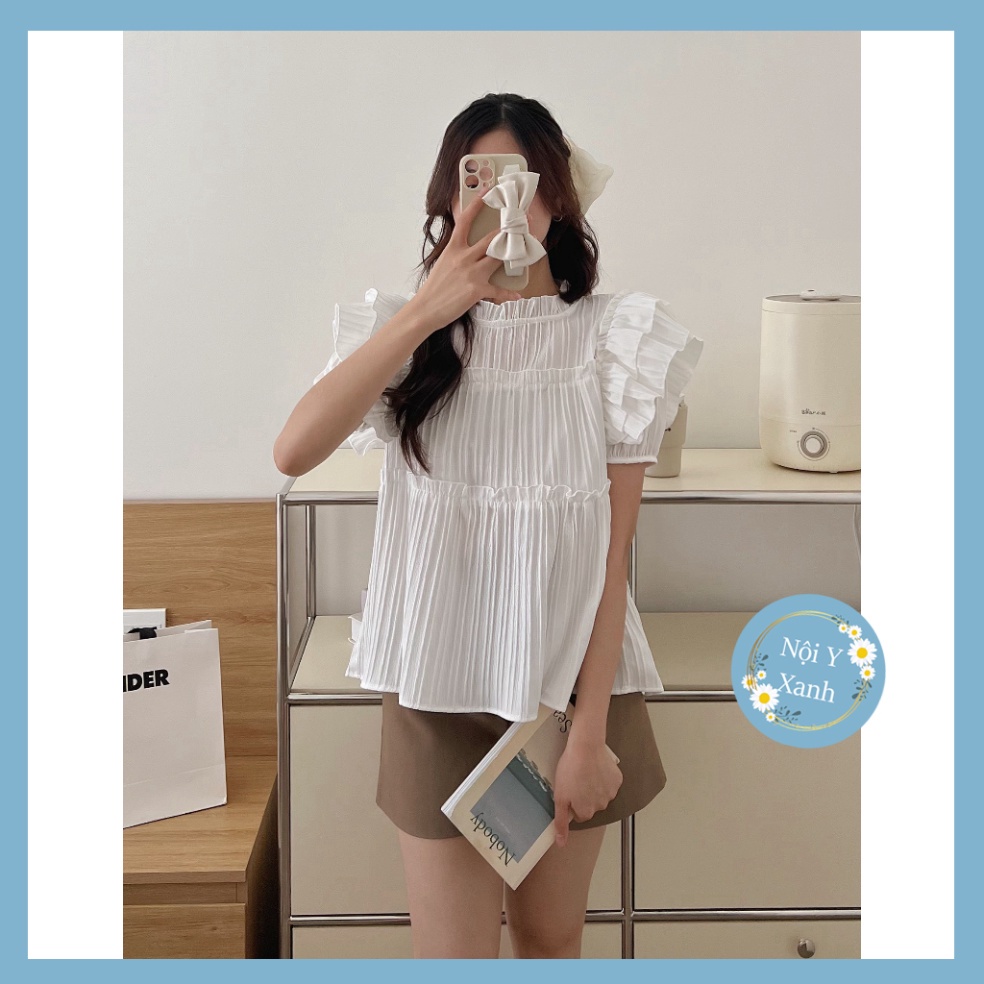 Áo babydoll chất gân cánh tiên tay ngắn nhiều màu 851 nội y xanh babydoll hot trend