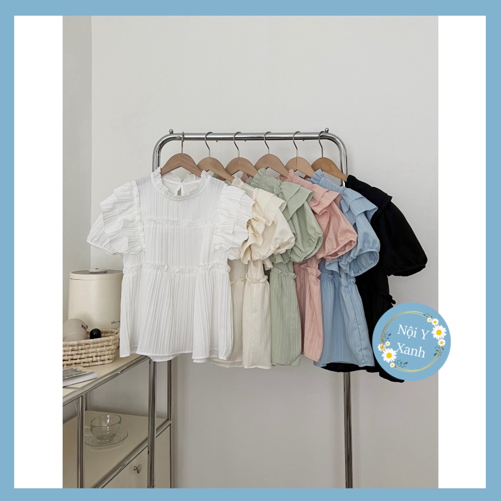 Áo babydoll chất gân cánh tiên tay ngắn nhiều màu 851 nội y xanh babydoll hot trend