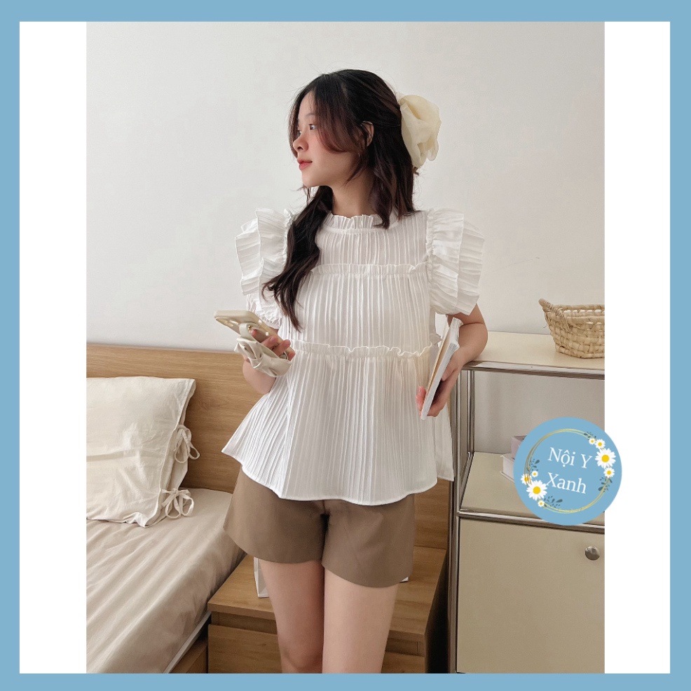 Áo babydoll chất gân cánh tiên tay ngắn nhiều màu 851 nội y xanh babydoll hot trend