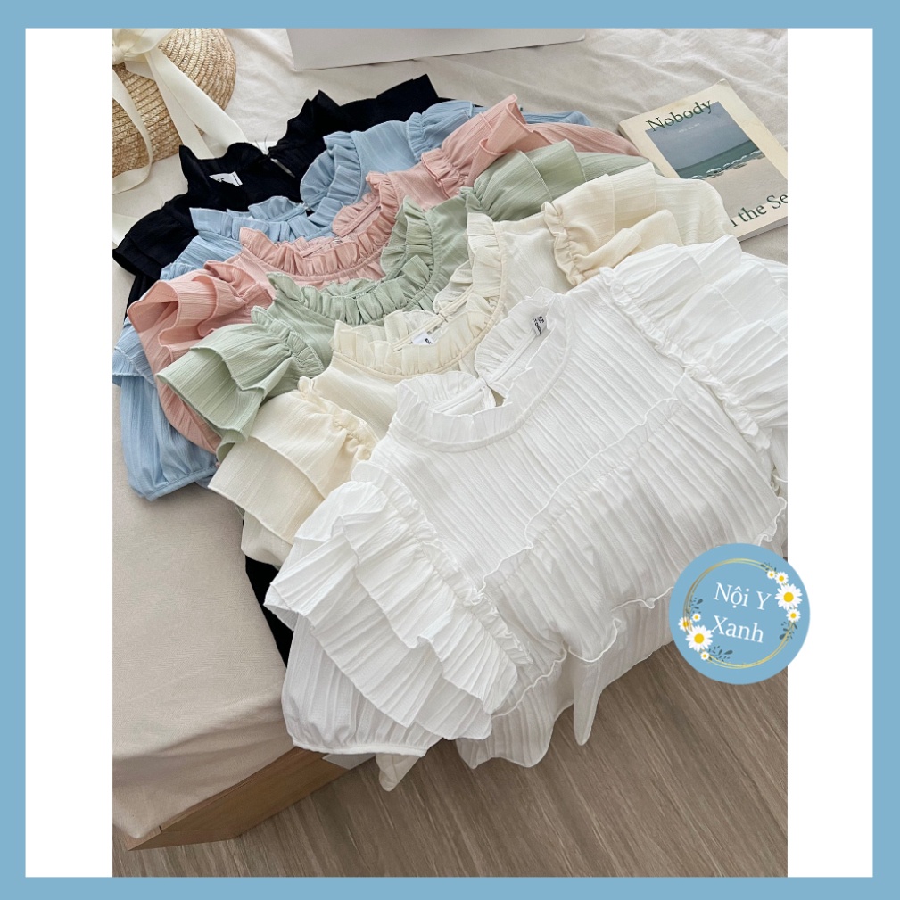 Áo babydoll chất gân cánh tiên tay ngắn nhiều màu 851 nội y xanh babydoll hot trend