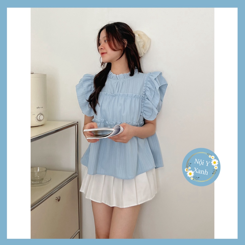 Áo babydoll chất gân cánh tiên tay ngắn nhiều màu 851 nội y xanh babydoll hot trend