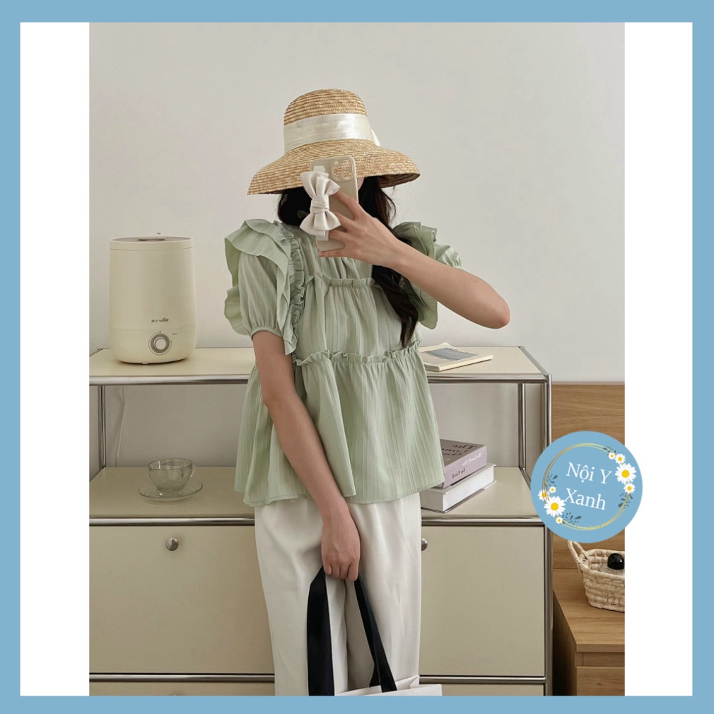 Áo babydoll chất gân cánh tiên tay ngắn nhiều màu 851 nội y xanh babydoll hot trend