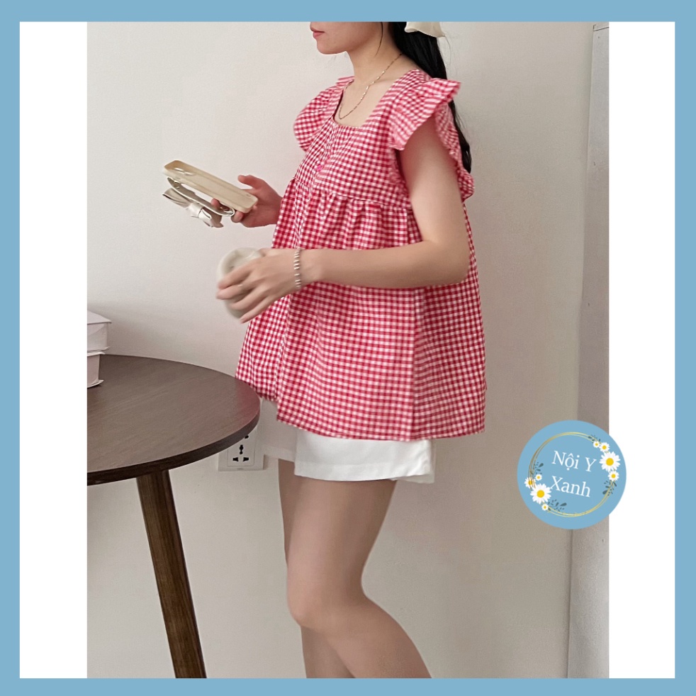 Set áo kẻ cánh tiên kèm quần đùi 2 màu nội y xanh babydoll hot trend