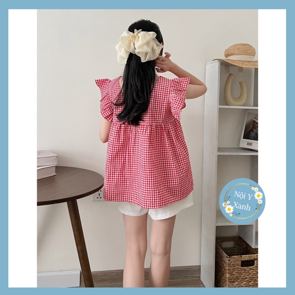 Set áo kẻ cánh tiên kèm quần đùi 2 màu nội y xanh babydoll hot trend