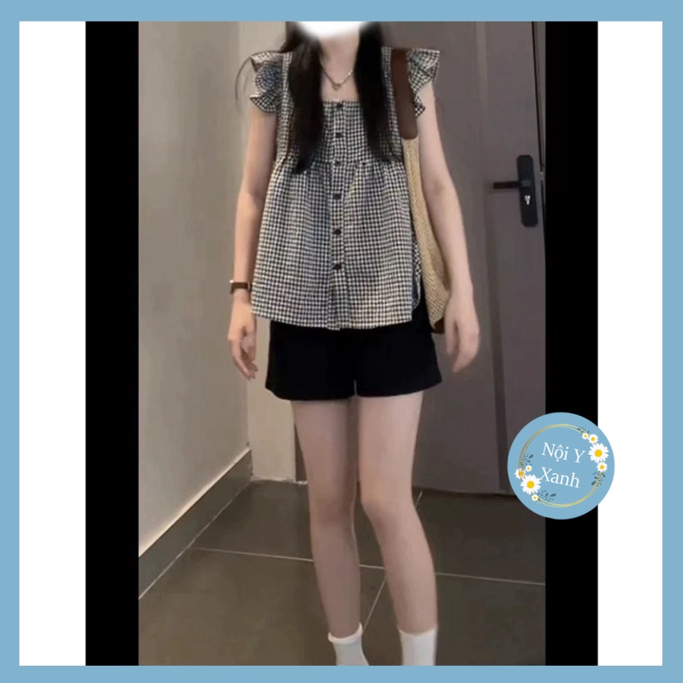 Set áo kẻ cánh tiên kèm quần đùi 2 màu nội y xanh babydoll hot trend