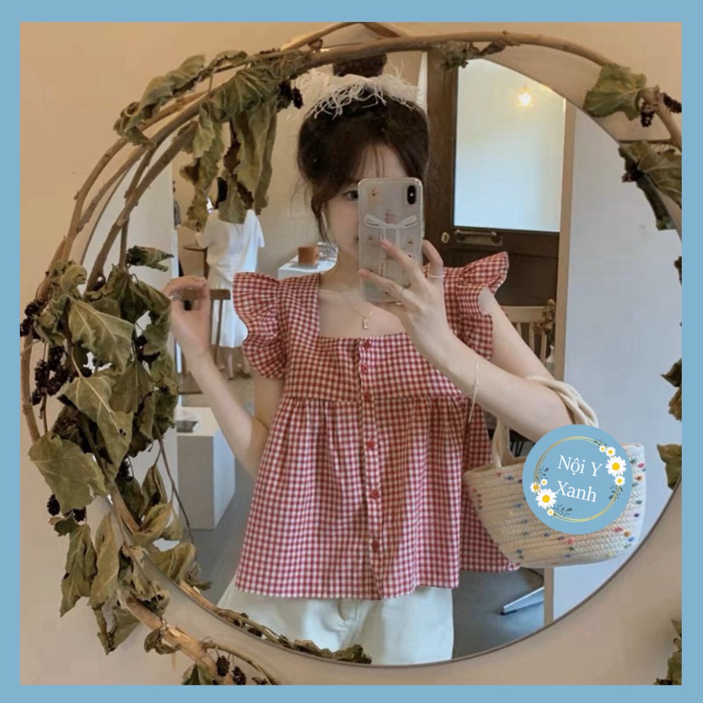 Set áo kẻ cánh tiên kèm quần đùi 2 màu nội y xanh babydoll hot trend