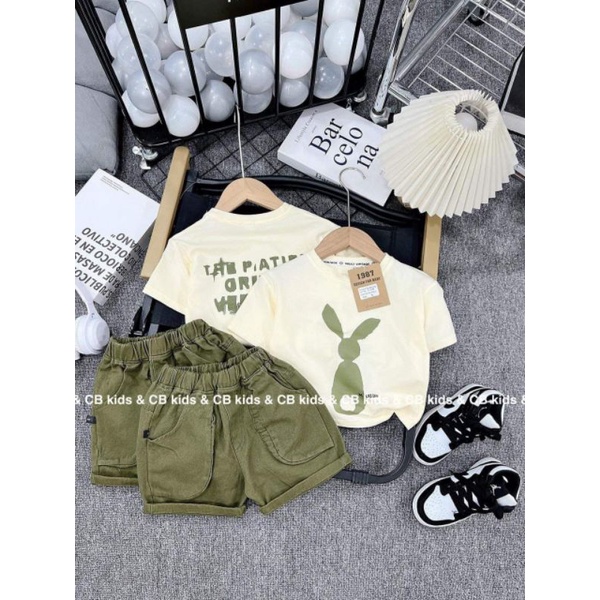 Set áo cotton +quan kaki cho bé trai từ 8 đến 28ki