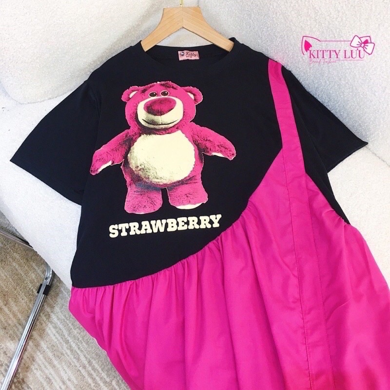 Váy bầu cộc tay babydoll hình gấu chất liệu cotton M123