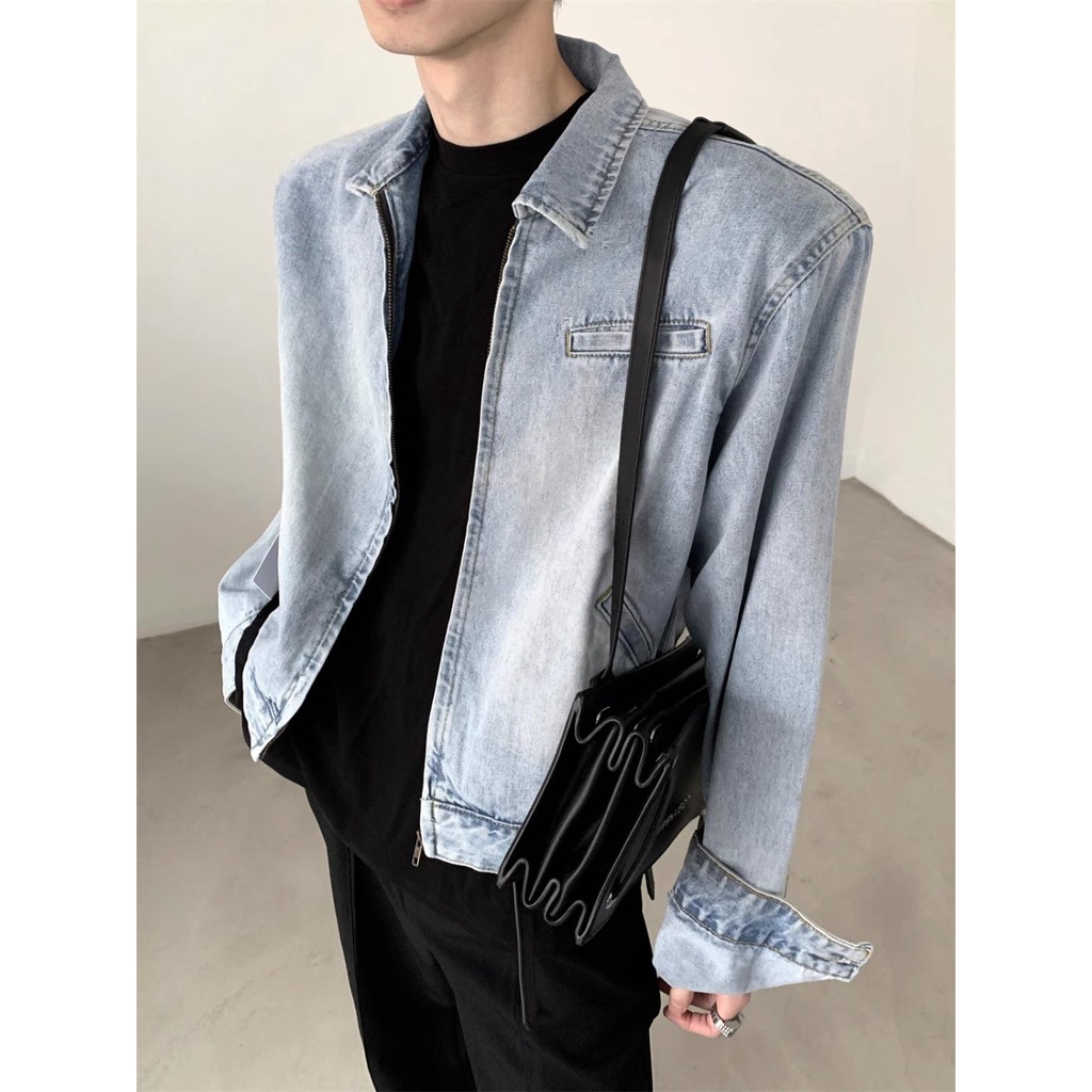 Áo Khoác Jean Ngắn Màu Gradient Phong Cách Retro Mỹ Cho Nam