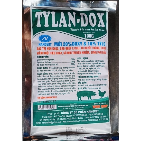 TYLAN-DOX. Hiệu quả với cao HEN KHẸT, CRD, CCRD, TỤ HUYẾT TRUNG, VIÊM RUỘT TIÊU CHẢY, SƯNG PHÙ ĐẦU.