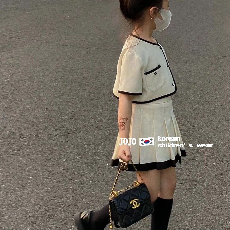 Bộ Áo Thun + Chân Váy Xếp Ly Phong Cách Preppy Thời Trang Mùa Hè Dành Cho Bé Gái