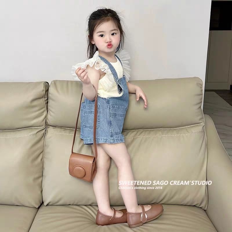 Quần Yếm Denim Ngắn Phong Cách Phương Tây Thời Trang Mùa Hè Hàng Mới Dành Cho Bé Gái