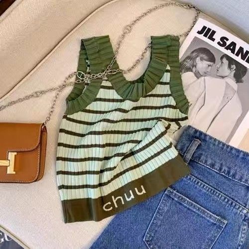 Áo Dệt Kim Sát Nách Kẻ Sọc Màu Sắc Tương Phản Thời Trang Mùa Hè Cao Cấp Cho Nữ