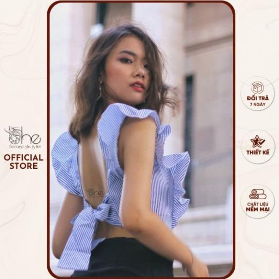 Áo Croptop Bèo Tay Nơ Lưng SA244 - Thương hiệu thời trang thiết kế Juli & Juli & She
