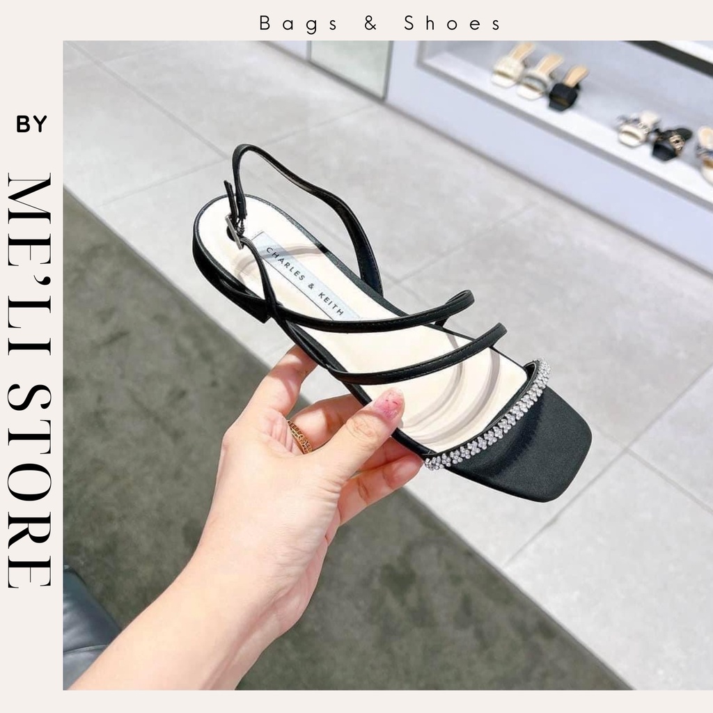 Giày Sandal Cnk nữ dây quai mảnh đính ngọc sang trọng đi học đi làm hàng Fullbox