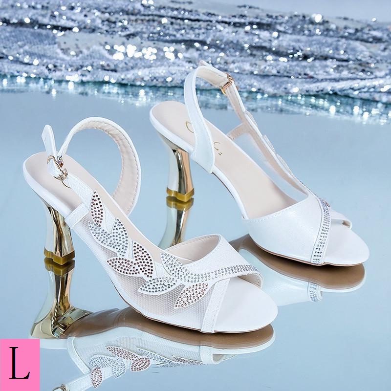 One Giày Cao Gót Hở Mũi Phối Lưới Đính Đá Thời Trang Mùa Hè 2023 Cho Nữ