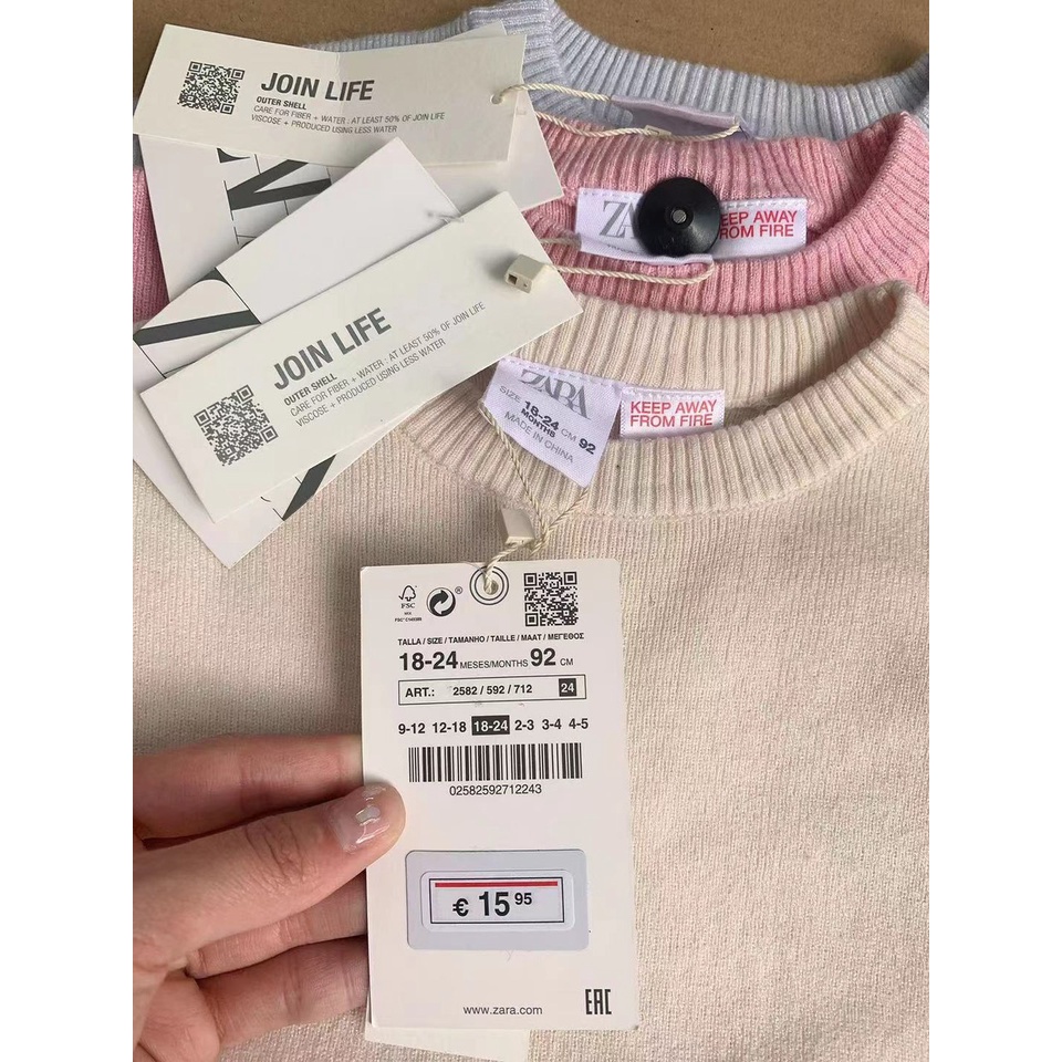 Áo len Zara vai rơi bèo 3 màu size 12m - 5y