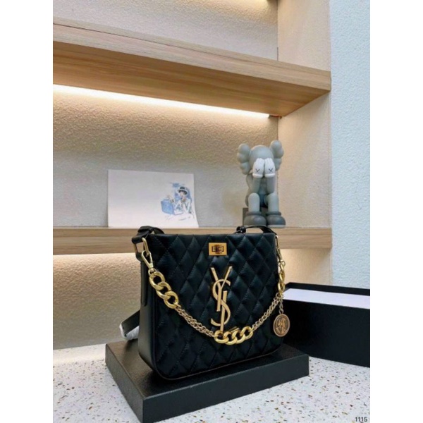 Túi Đeo Chéo, Túi Đeo Vai Phối Xích Cao Cấp - Đen