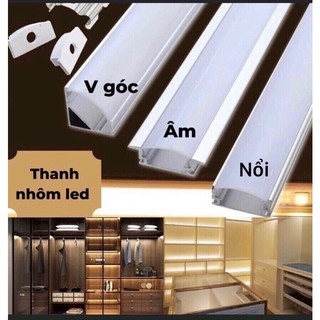 Thanh nhôm gắn led tủ, kệ ,tủ bếp gắn âm , gắn nổi , v góc