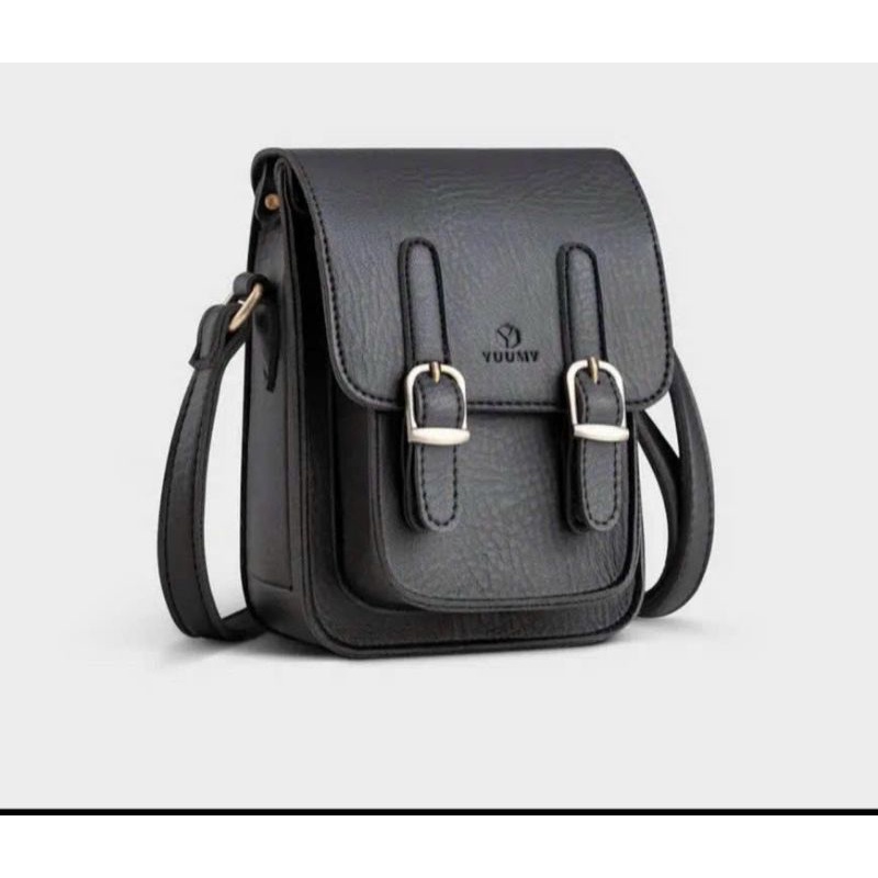 Túi Đeo Chéo, Đeo Vai Đựng Điện Thoại Da Nguyên Miếng - Đen Nâu Bò