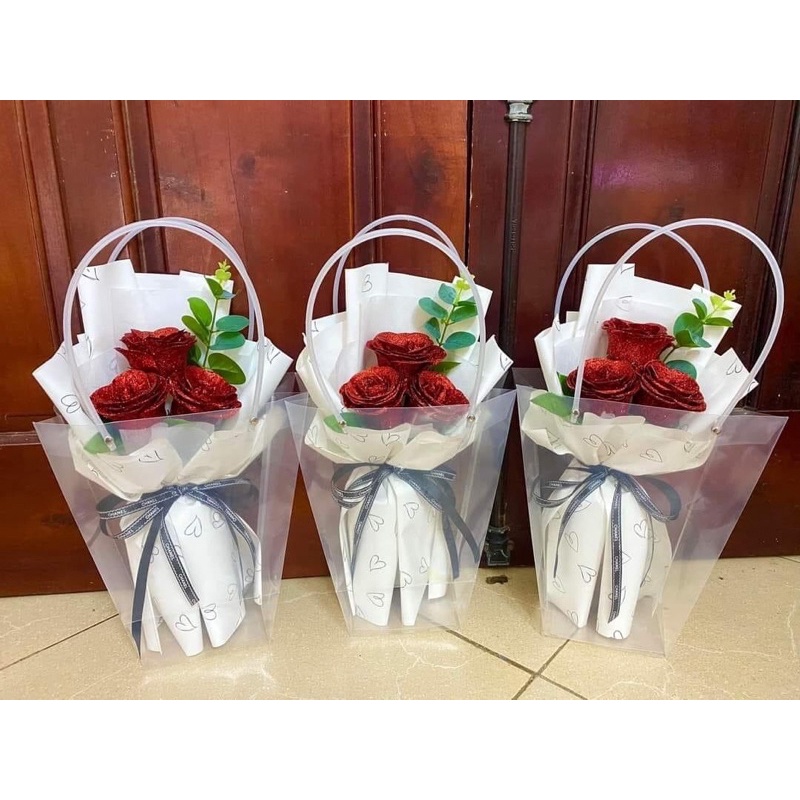 Bó hoa nhũ kim tuyến đỏ 3 bông