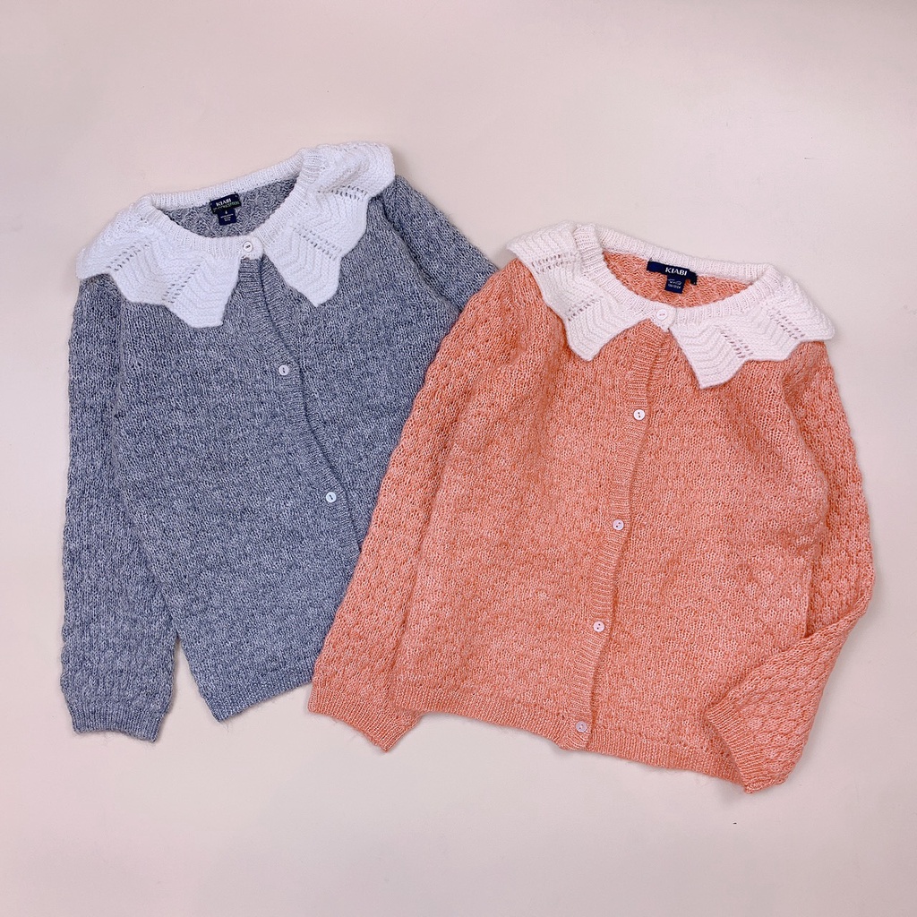 Cardigan len Kiabi cổ bèo trắng 2 màu ghi / cam size 6 - 18y