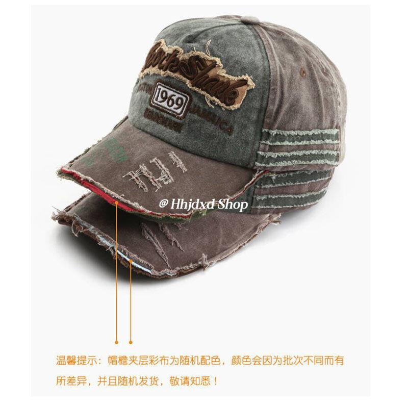 Mũ Lưỡi Trai Thêu Chữ Phối Rách Cá Tính Cho Nam Nữ