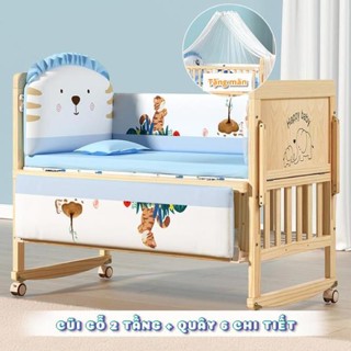 Nôi cũi gỗ cho trẻ em kèm quây, màn, gối kích thước 105*60*90cm, quây cũi cho bé 6 chi tiết