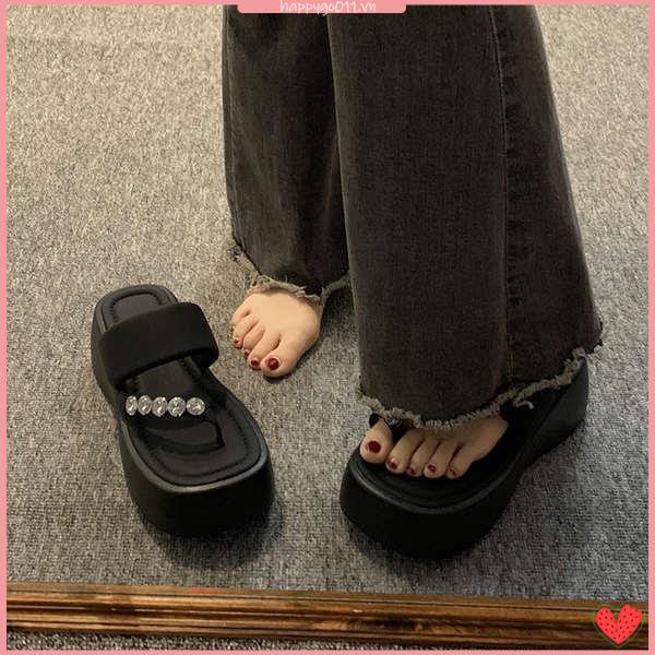 Giày Sandal Đế Dày Đính Đá Thời Trang Dành Cho Nữ