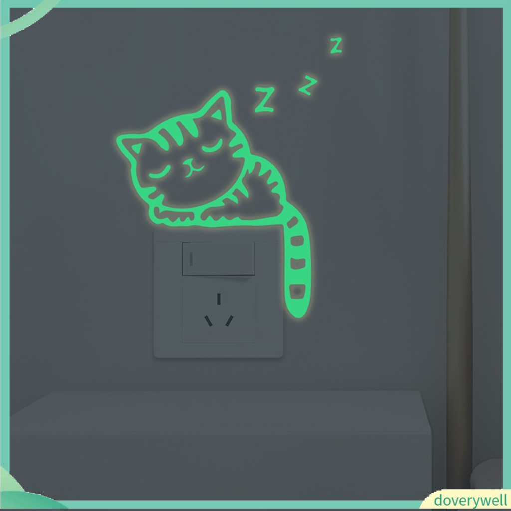 (Doverywell) Miếng Dán Công Tắc Hình Mèo Hoạt Hình Phát Sáng Trong Đêm Không Phai Màu Trang Trí Phòng Khách