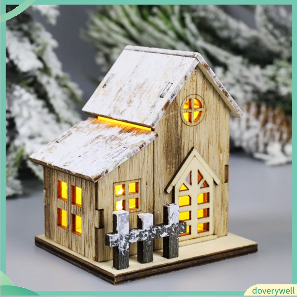Ngôi Nhà Giáng Sinh Bằng Gỗ Phát Sáng Trang Trí Bàn Làm Việc / Lễ Hội / Làm Quà Tặng Giáng Sinh Mini Cho Trẻ Em