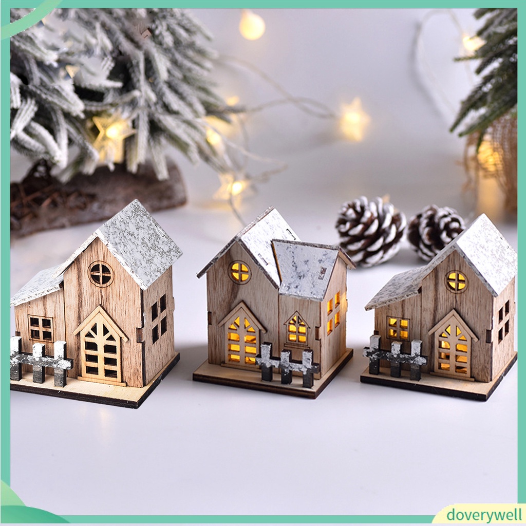 Ngôi Nhà Giáng Sinh Bằng Gỗ Phát Sáng Trang Trí Bàn Làm Việc / Lễ Hội / Làm Quà Tặng Giáng Sinh Mini Cho Trẻ Em