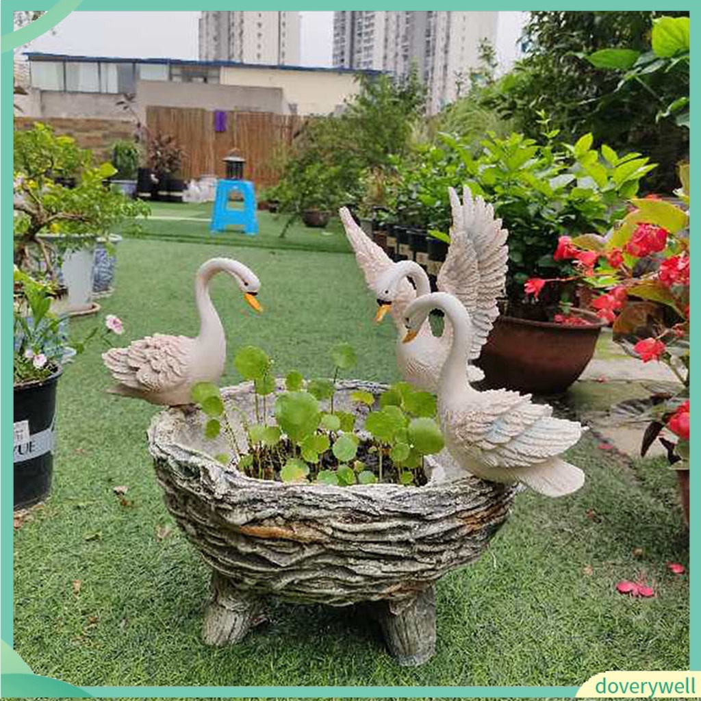 Mô Hình Thiên Nga Bằng Nhựa Resin Màu Trắng Chống Chịu Thời Tiết Trang Trí Vườn