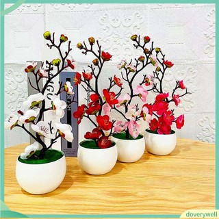 (Doverywell) Chậu hoa đào giả bằng lụa không phai màu trang trí nhà cửa