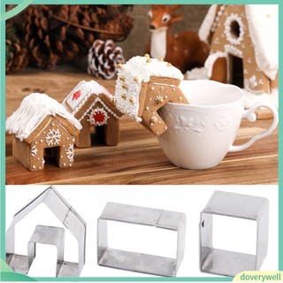 (Doverywell) Set 3 mô hình ngôi nhà bánh gừng làm bằng kim loại trang trí nhà cửa phong cách Giáng Sinh