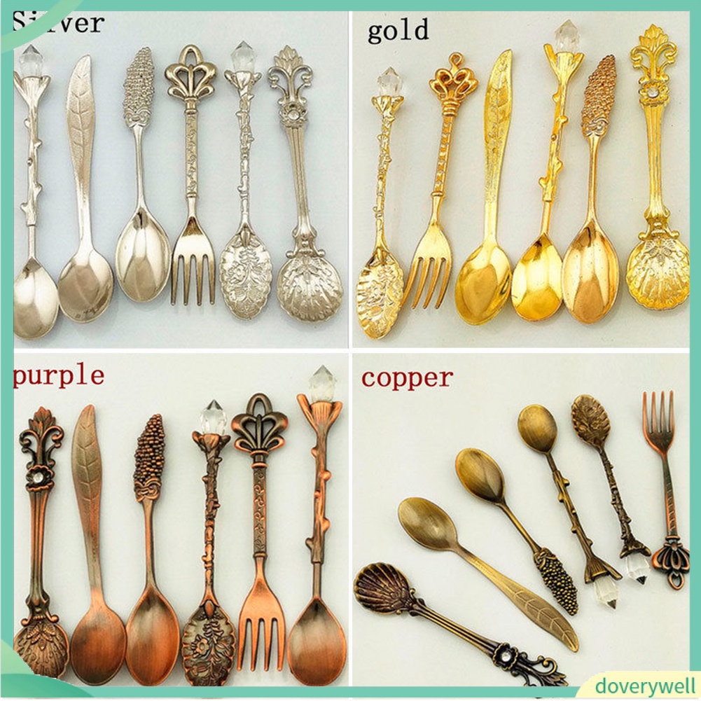 (Doverywell) Set 6 dụng cụ bàn ăn gồm muỗng và nĩa bằng thép không gỉ thiết kế chạm khắc tinh tế phong cách retro