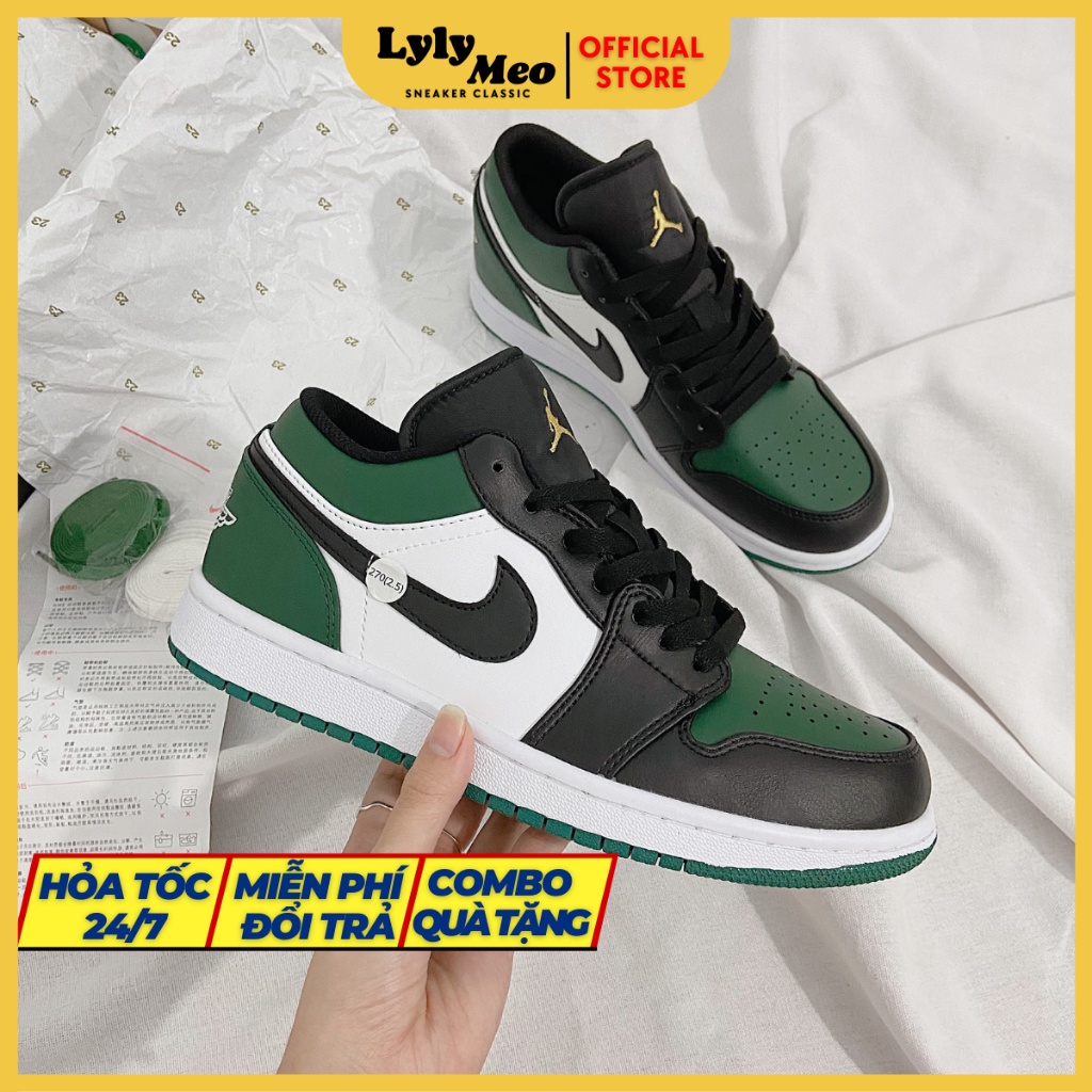 Giày Thể Thao Jordan Low Mystic Green -Giày Sneakers JD1 Cỏ Thấp Màu Xanh-Đen Bản Cao Cấp Full box+bil+tất, LylyMeoStore