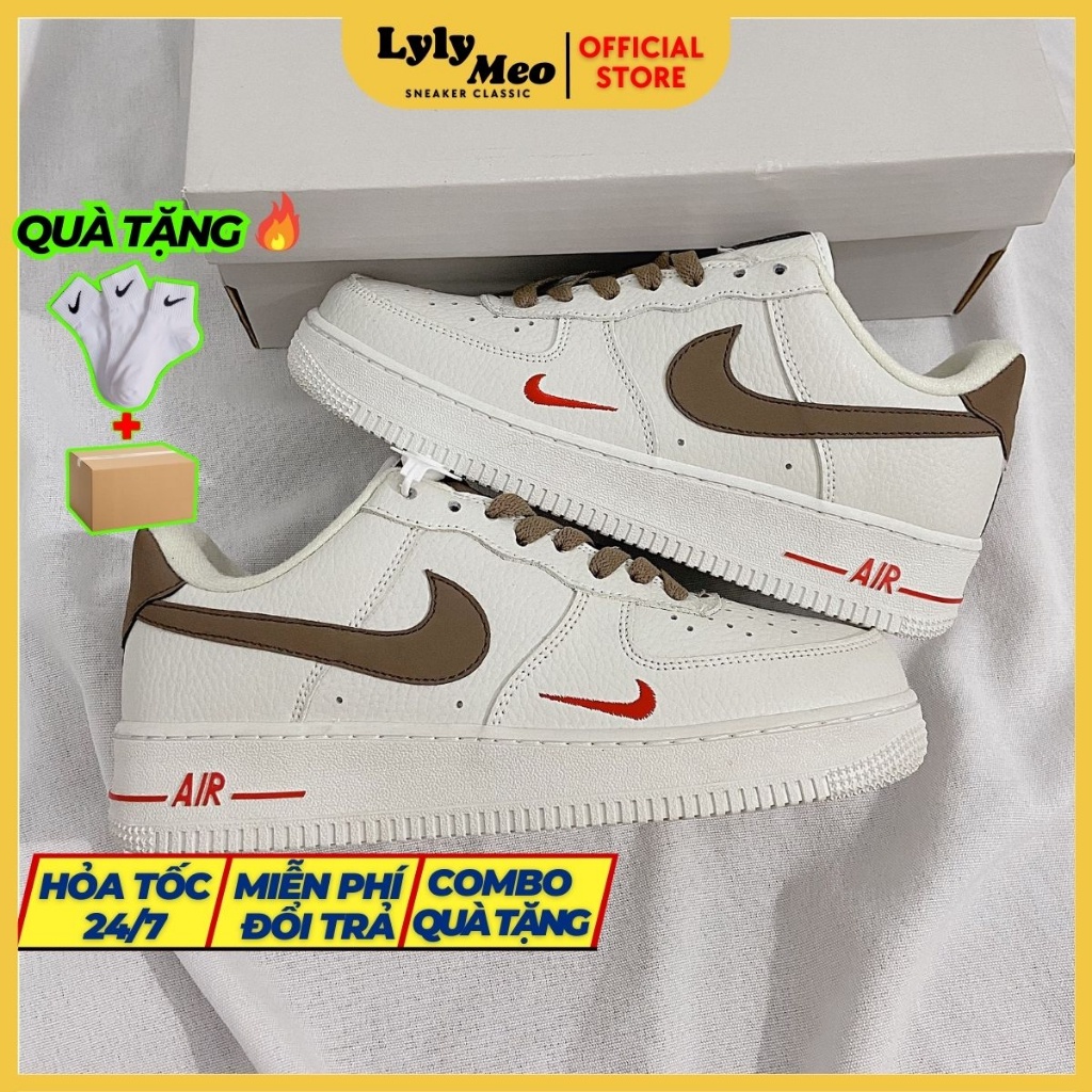 Giày Nike_Air Force 1 Custom Vệt Nâu Bản Cao Cấp,Giày AF1 Màu Kem Vệt Nâu Đế Air Nguyên Bản Đủ Size 36-44, LylyMeo Store