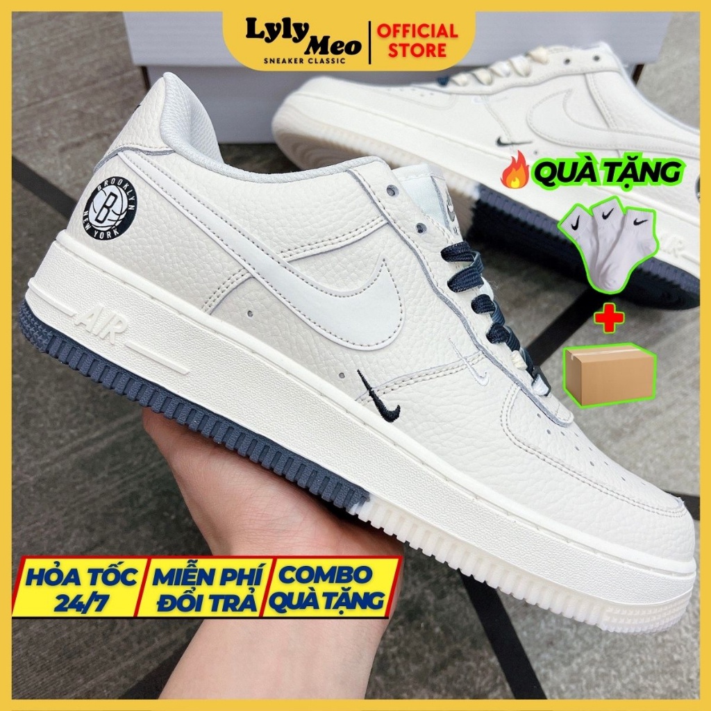 Giày Sneaker AF1 Brooklyn Sail Black Màu Be Sữa, Giày Thể Thao Nam Nữ AF1 Âm Dương Bản S.Cấp Đế Air Full Box