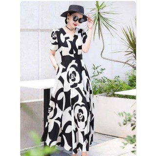 Đầm maxi cổ V in hoa cao cấp