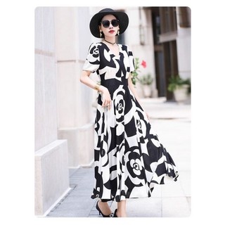 Đầm maxi cổ V in hoa cao cấp