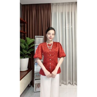 Đồ lam - set bộ nữ bà ba gấm tay phồng