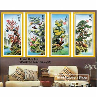 Tranh thêu kín chữ thập Tứ Quý Xuân Hạ Thu Đông MN0120