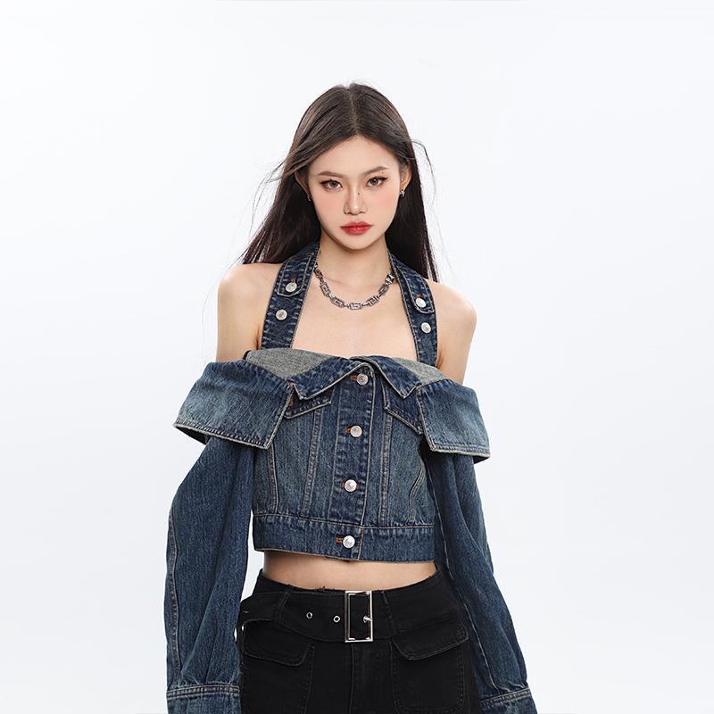 Áo Khoác Denim Trễ Vai Dáng Rộng Phong Cách Mỹ Thời Trang Mùa Xuân Mới Cho Nữ