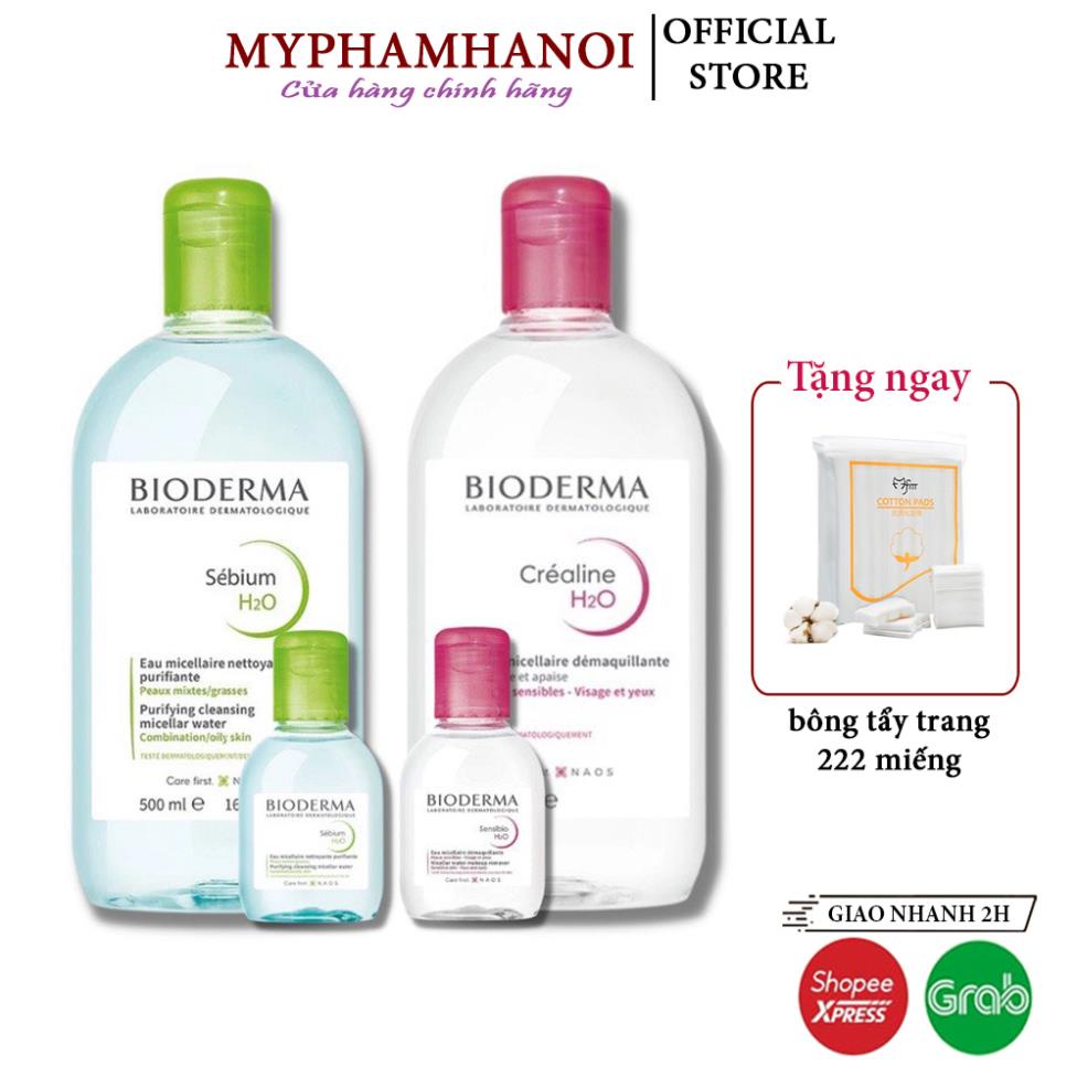 Nước tẩy trang Bioderma Crealine H2O 500ml quốc dân , nắp bật xanh , hồng dành cho mọi loại da - myphamhn_unisex